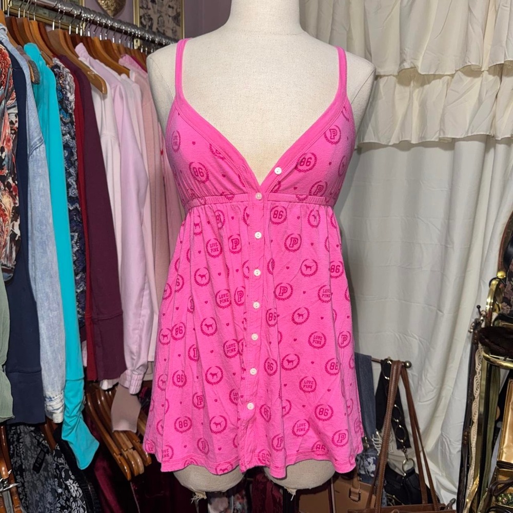 RARE Y2K PINK Dog Logo Babydoll Tank